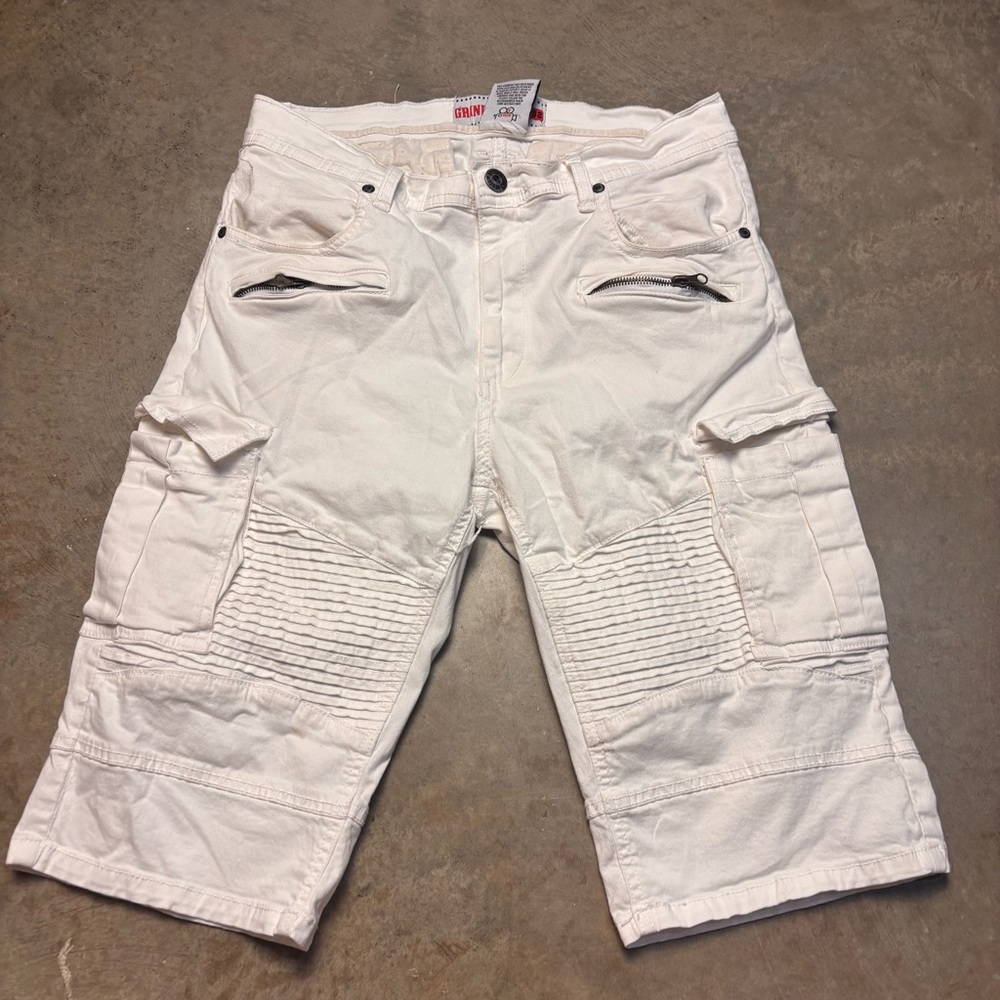 Grindhouse Denim White Cargo Hipster Streetwear Shorts Mens 32